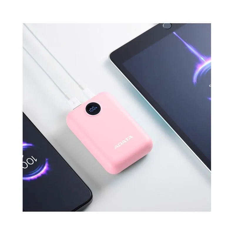Power Bank ADATA C100 Rosa — 10.000mAh, Carga Rápida 20W, Pantalla Digital, USB-C