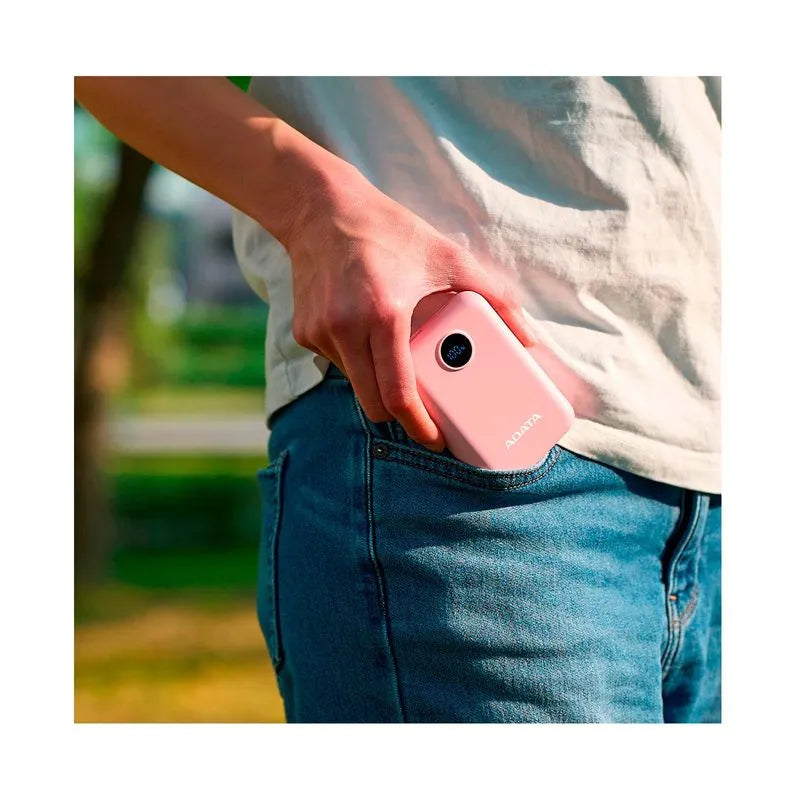 Power Bank ADATA C100 Rosa — 10.000mAh, Carga Rápida 20W, Pantalla Digital, USB-C