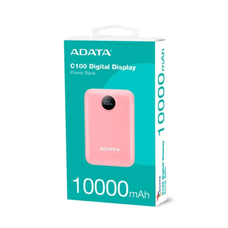 Power Bank ADATA C100 Rosa — 10.000mAh, Carga Rápida 20W, Pantalla Digital, USB-C
