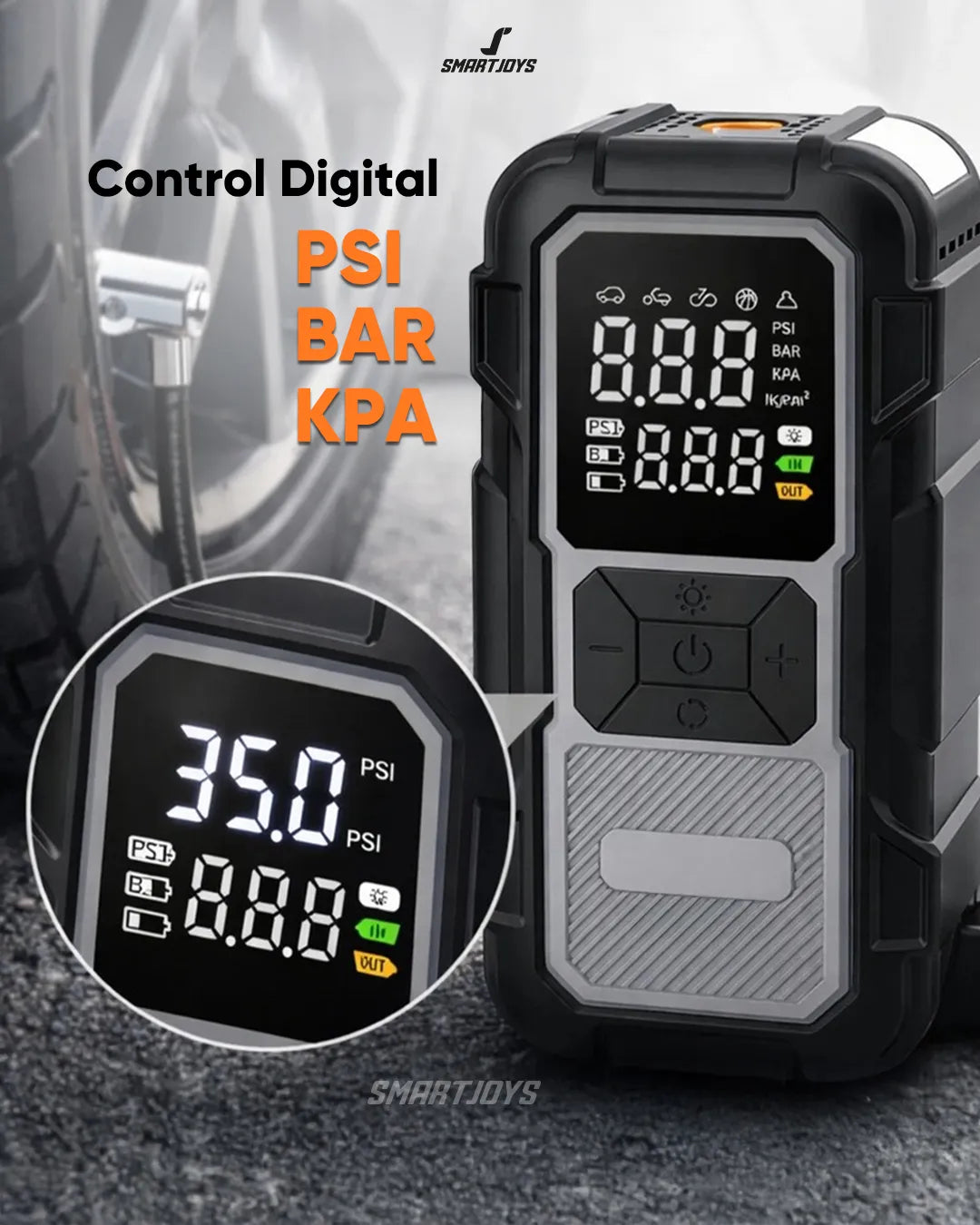 Arrancador de Batería 12V con Compresor de Aire y Power Bank CZK-DH01C — 800A, Inflador 25L/min, Linterna LED SOS