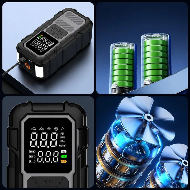 Arrancador de Batería 12V con Compresor de Aire y Power Bank CZK-DH01C — 800A, Inflador 25L/min, Linterna LED SOS