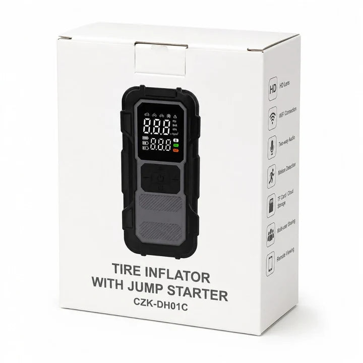 Arrancador de Batería 12V con Compresor de Aire y Power Bank CZK-DH01C — 800A, Inflador 25L/min, Linterna LED SOS