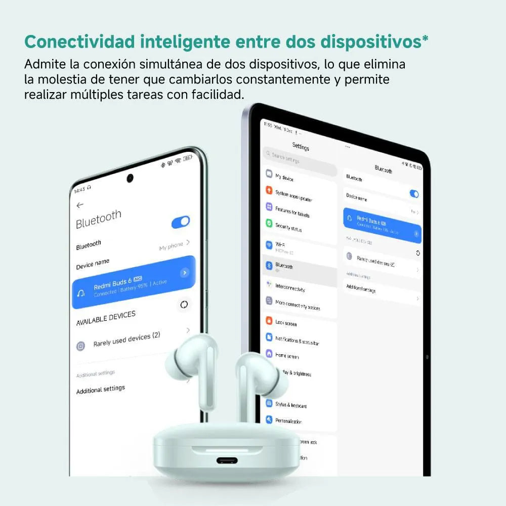 Redmi Buds 6 Crystal White — Doble Driver Hi-Fi, ANC 49dB, Spatial Audio 360°, 42h Batería