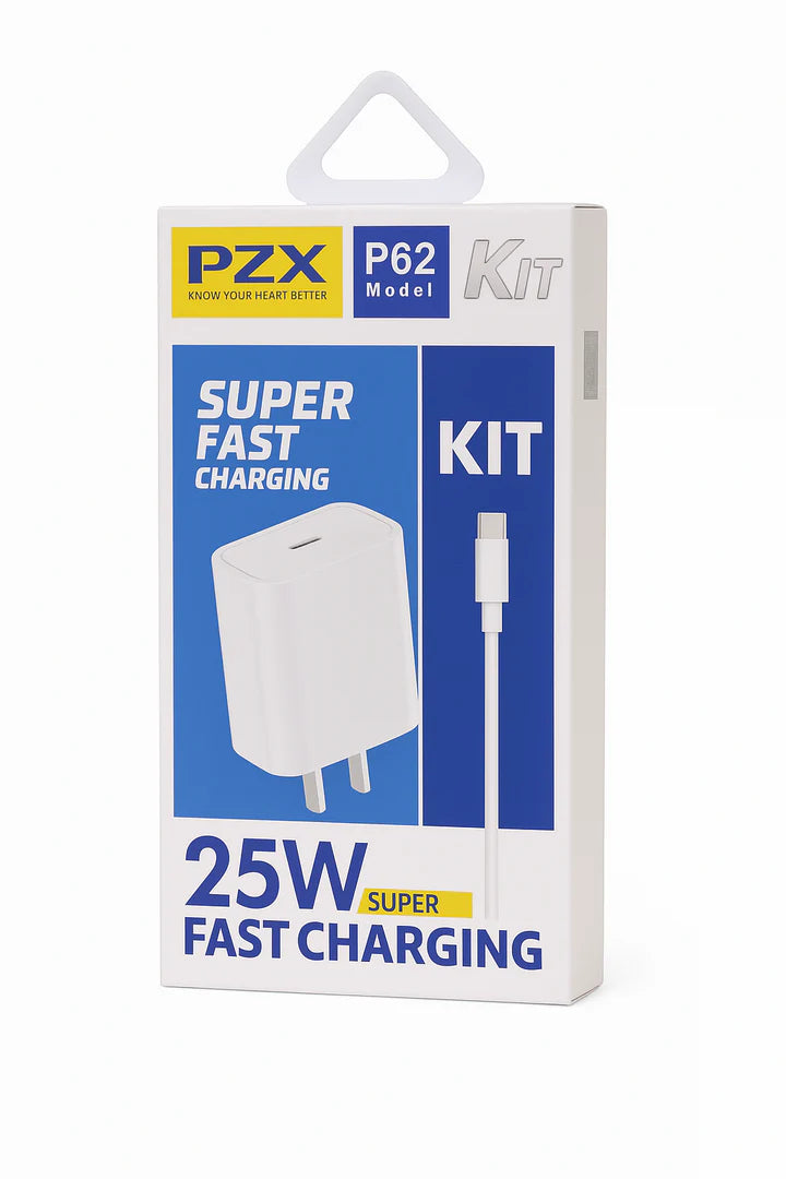 Cargador PZX P62 C-C 25W — Carga Rápida QC 5.0, Puerto USB-C, Cable Tipo C-C Incluido
