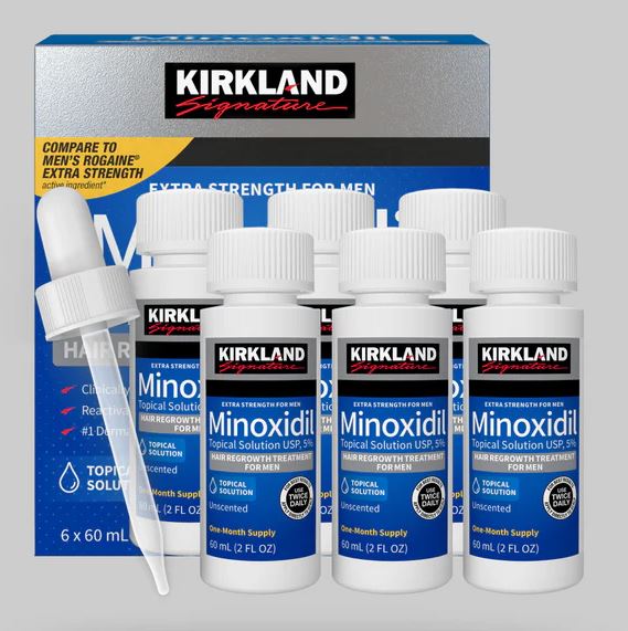 Minoxidil Kirkland 5% — Caja x6 Frascos | Tratamiento 6 Meses