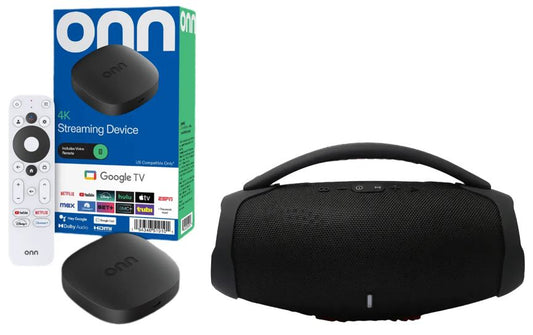 Kit Entretenimiento Hogar: ONN 4K Streaming + Boombox 3 LED