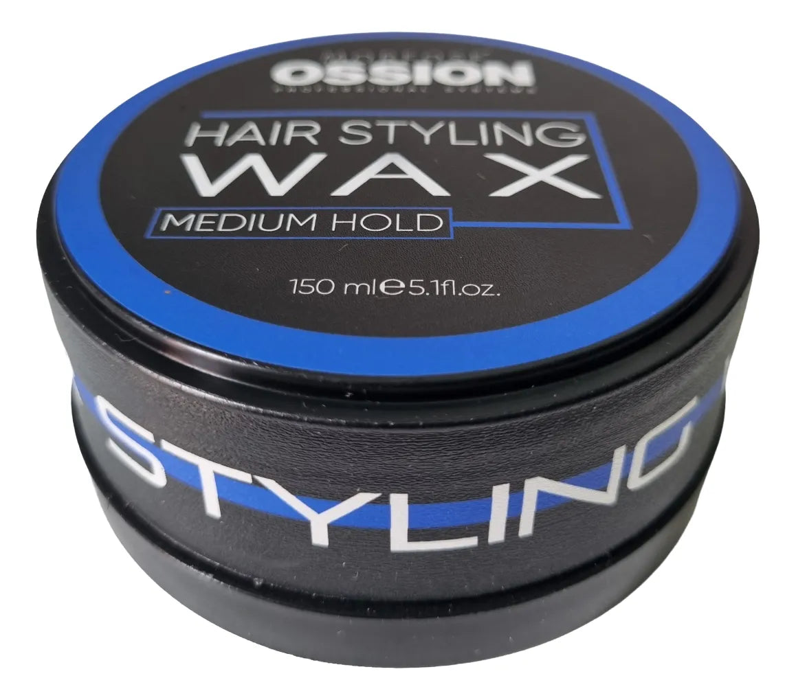 Ossion Hair Styling Wax Medium Hold 150ml — Cera Moldeadora Azul, Fijación Media, Acabado Brillante, Base Agua