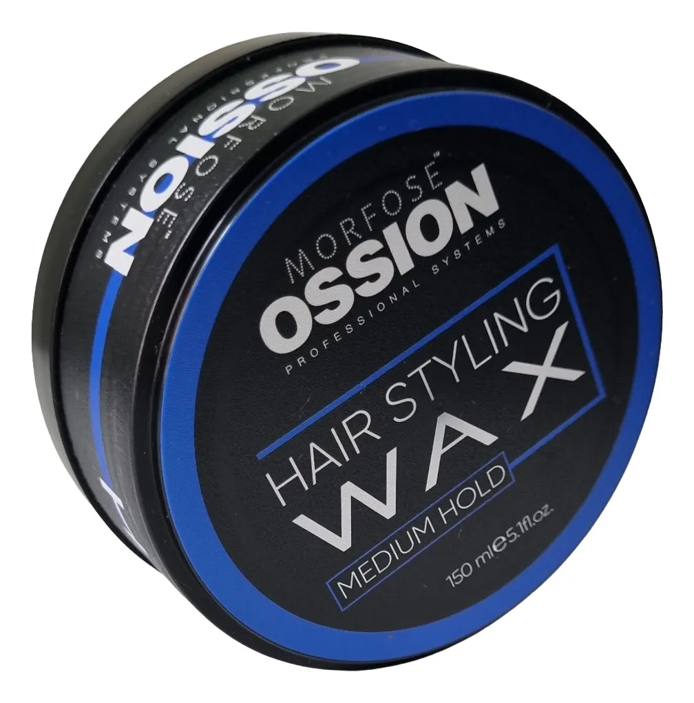 Ossion Hair Styling Wax Medium Hold 150ml — Cera Moldeadora Azul, Fijación Media, Acabado Brillante, Base Agua