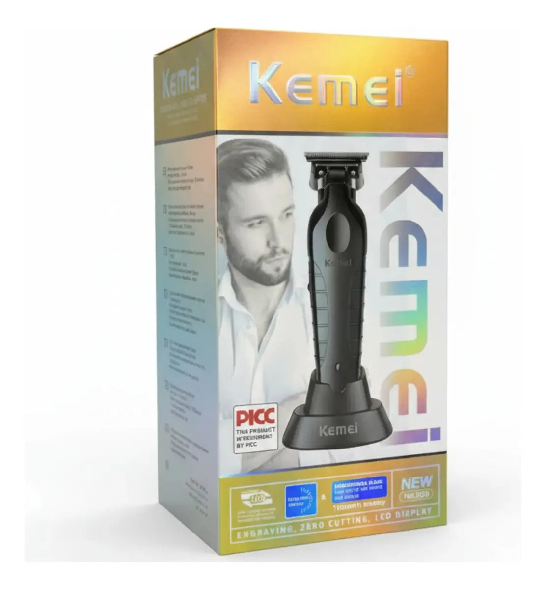 Kemei KM-2299 Patillera Profesional Inalámbrica — Trimmer Cuchilla T-Blade 0.0mm, Motor 7000 RPM, USB-C