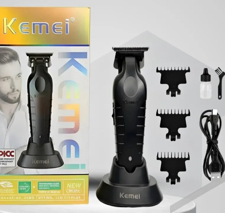 Kemei KM-2299 Patillera Profesional Inalámbrica — Trimmer Cuchilla T-Blade 0.0mm, Motor 7000 RPM, USB-C