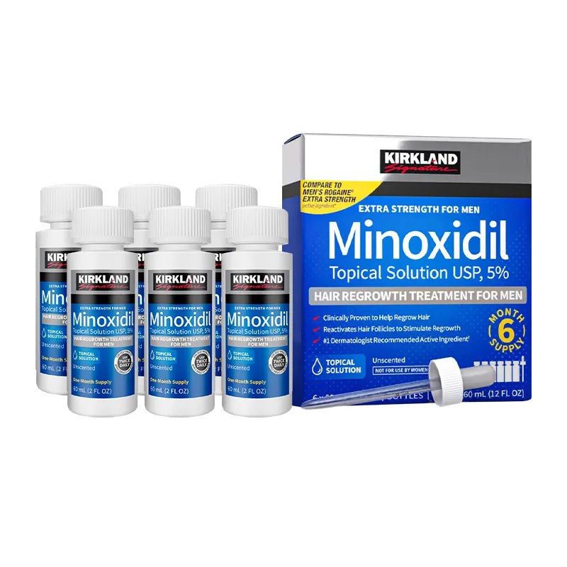 Minoxidil Kirkland 5% — Caja x6 Frascos | Tratamiento 6 Meses