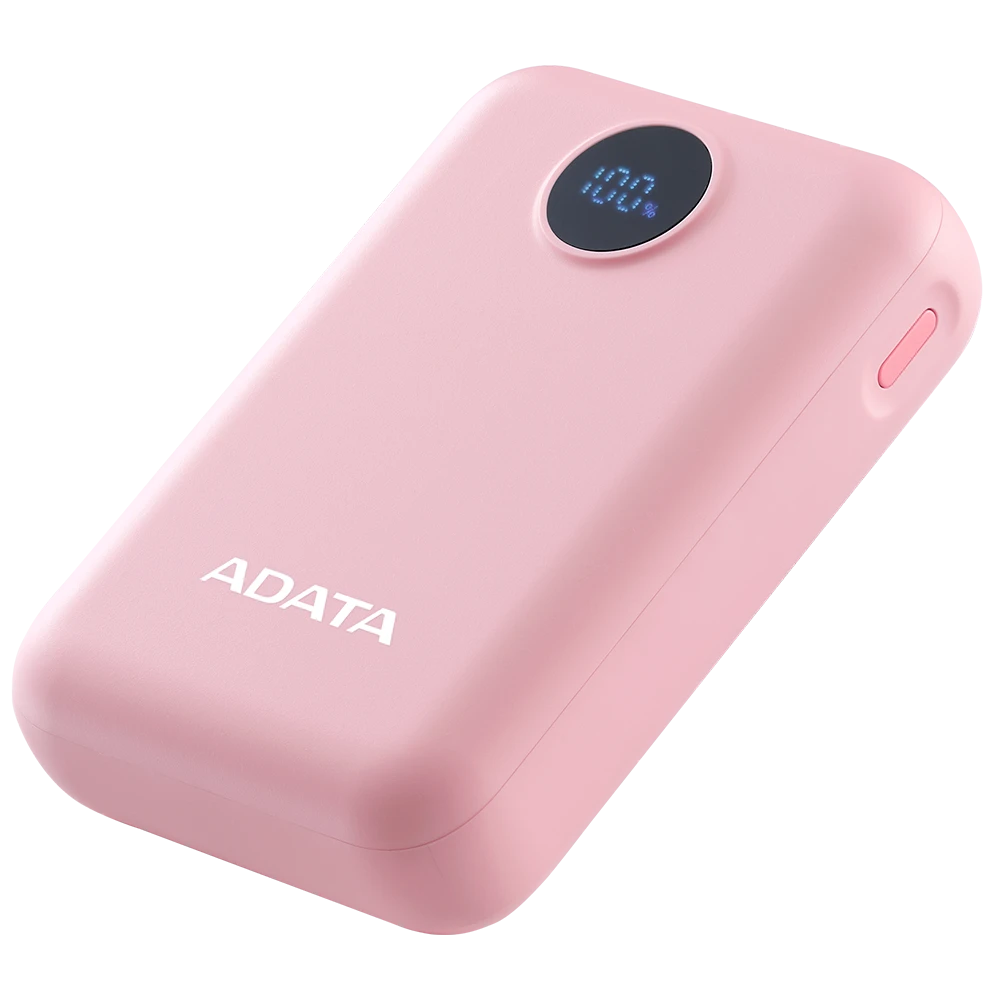 Power Bank ADATA C100 Rosa — 10.000mAh, Carga Rápida 20W, Pantalla Digital, USB-C