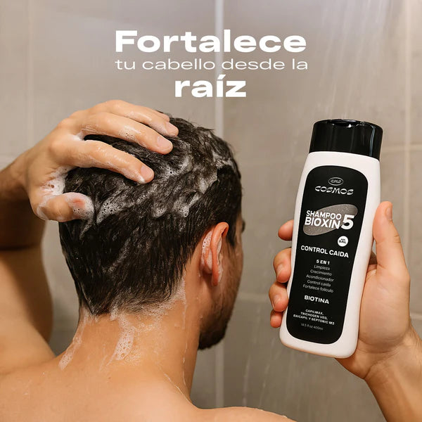 Shampoo Anticaída Masculino CMS Cosmos Bioxin 5 — 400ml, Trichogen, Baicapil, Sin Sales ni Minoxidil