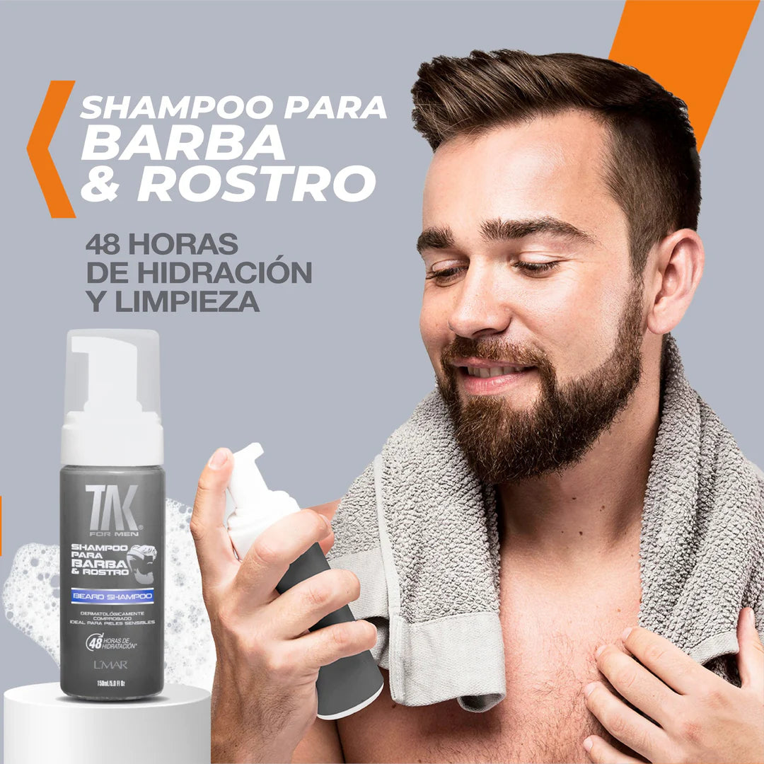 TAK For Men Shampoo para Barba y Rostro 150ml — Hidratante, Control de Beardruff, Surfactantes Suaves