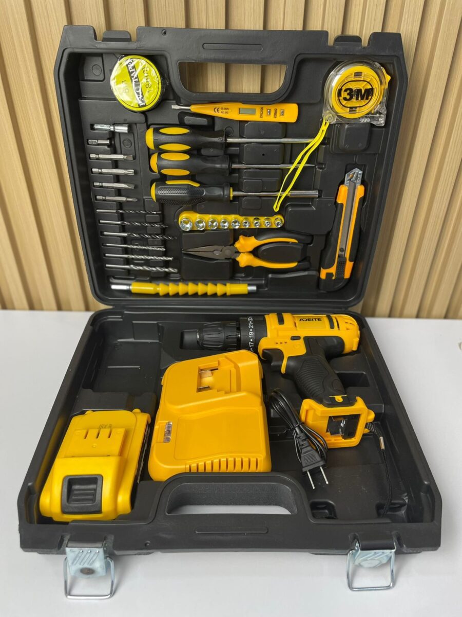 Kit Taladro Percutor Inalámbrico ADEITE 48V — Maletín Completo, Brocas, Destornillador, 1500 RPM