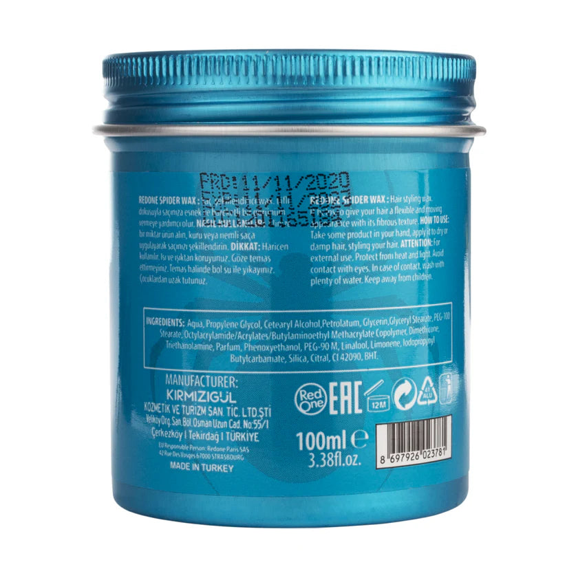 RedOne Cera Spider Show-Off 100ml — Azul, Acabado Telaraña, Máximo Control, Fórmula Soluble en Agua