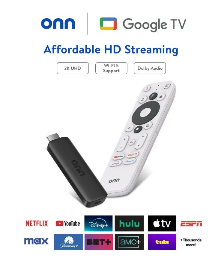 ONN Android TV Full HD Streaming Stick — Convierte tu TV en Smart TV, Google TV OS, Control de Voz, WiFi